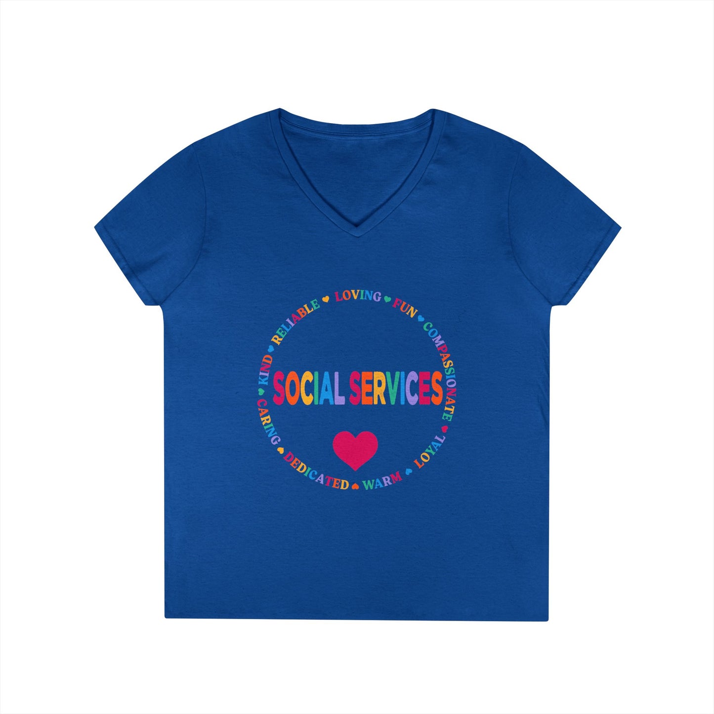 Social Services Rainbow Heart V-Neck Tee — Caring Social Worker Shirt