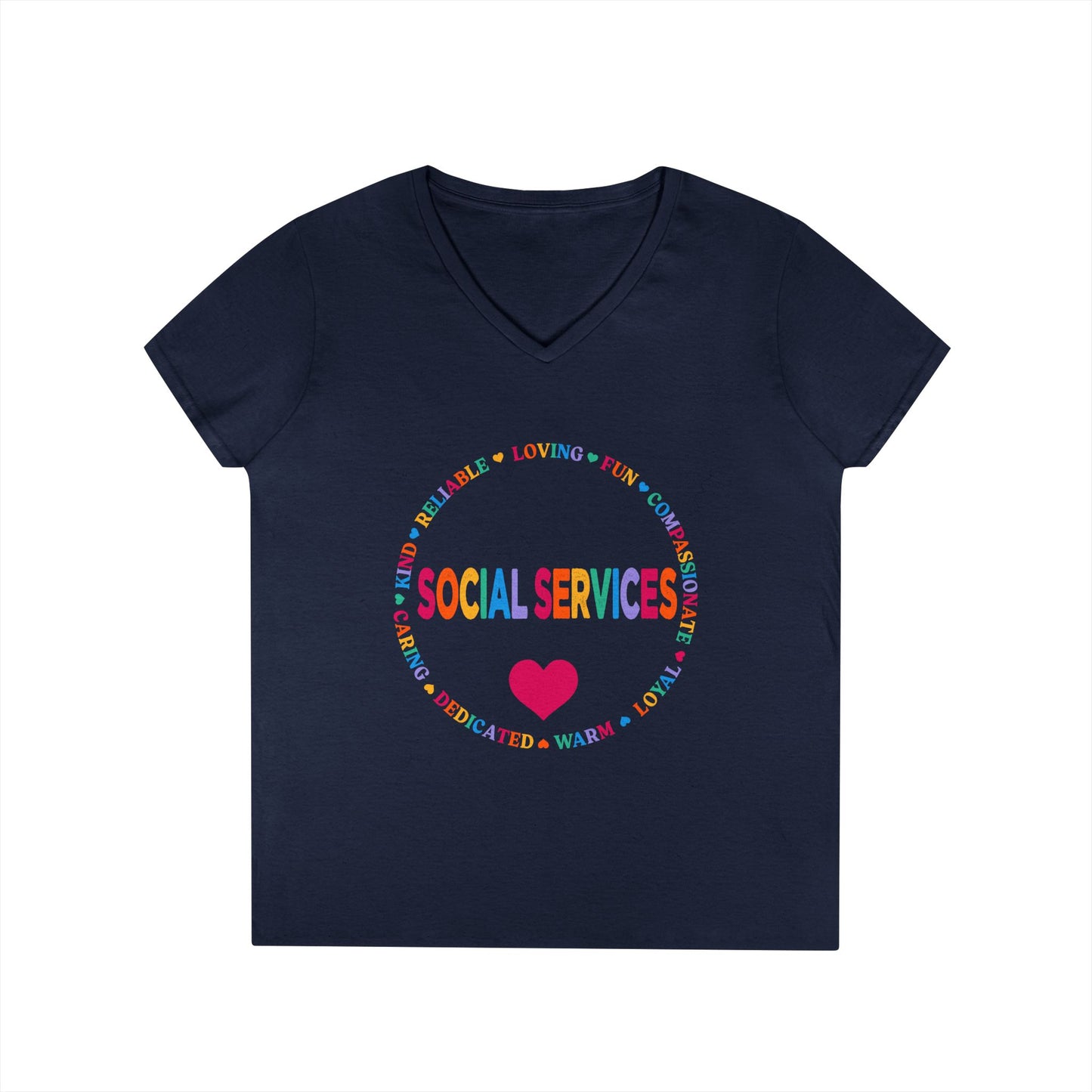 Social Services Rainbow Heart V-Neck Tee — Caring Social Worker Shirt