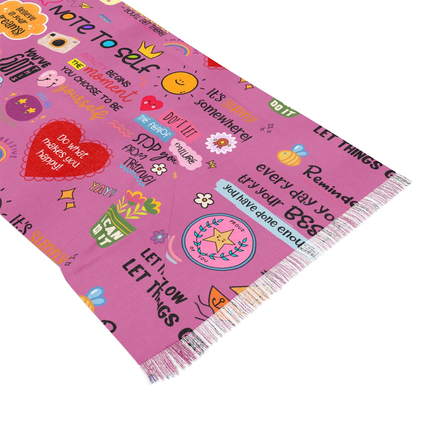 Affirmation Print Scarf — Pink "Note to Self" Lightweight Fashion Scarf - Social Worker/Mental Health