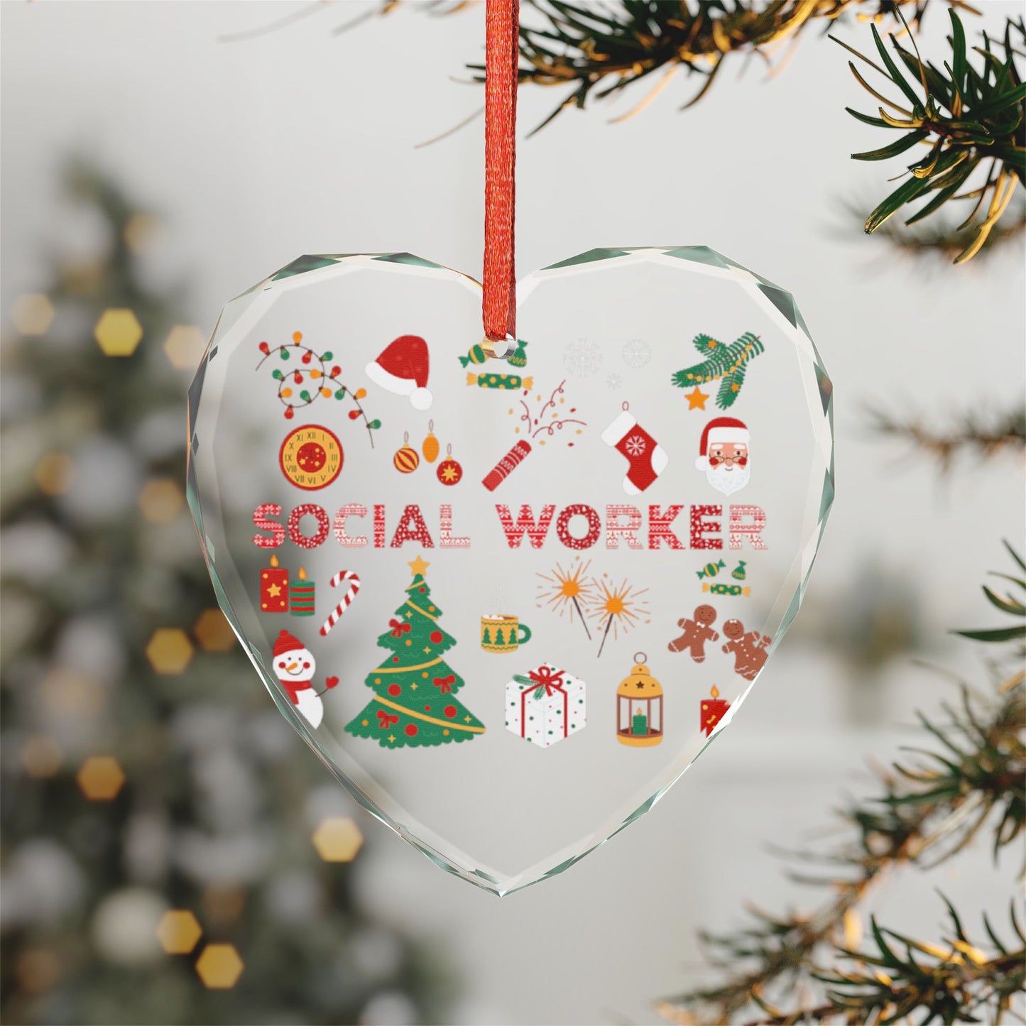 Social Worker Christmas Crystal Heart Ornament — Holiday Office Gift