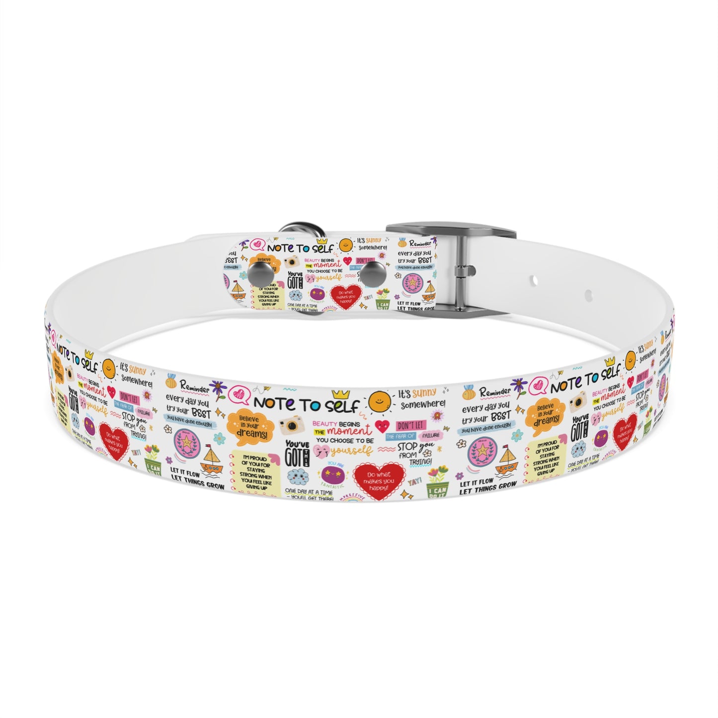 Dog Collar — Whimsical 'Note to Self' Positive Words Quote Pattern Pet Collar