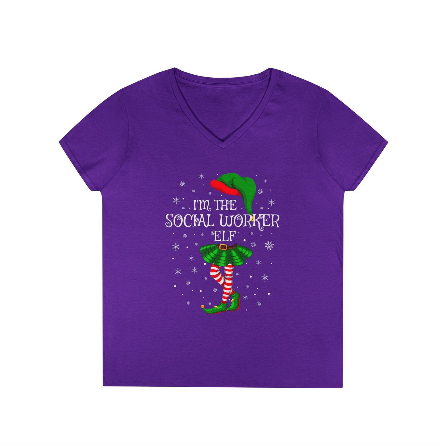 Social Worker Elf V-Neck T-Shirt — Christmas Holiday Tee for Social Workers