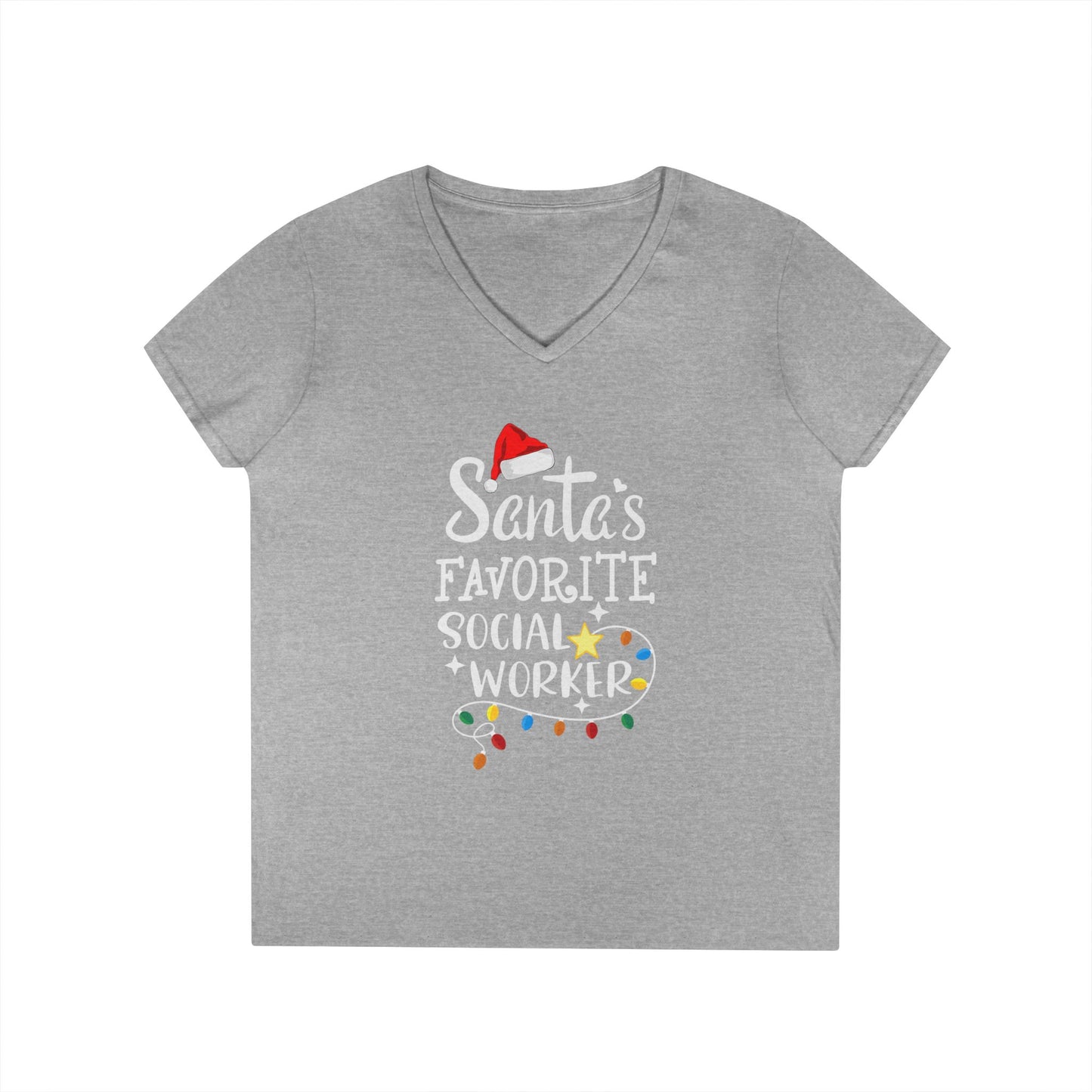 Santa’s Favorite Social Worker V-Neck Tee — Christmas Holiday Gift for Female Social Workers