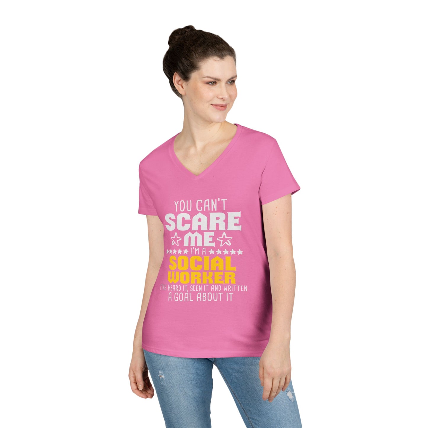 Social Worker V-Neck Tee – "You Can't Scare Me, I'm a Social Worker" Women’s Shirt