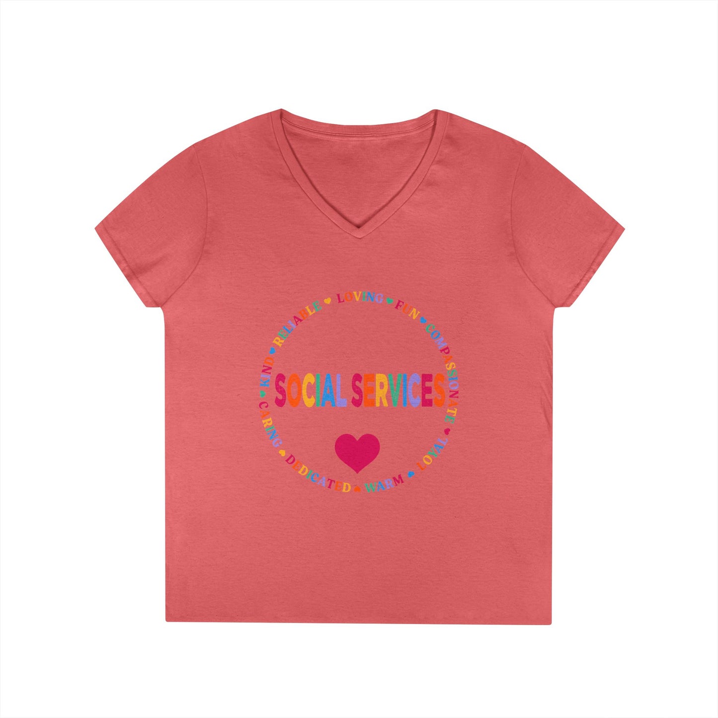 Social Services Rainbow Heart V-Neck Tee — Caring Social Worker Shirt