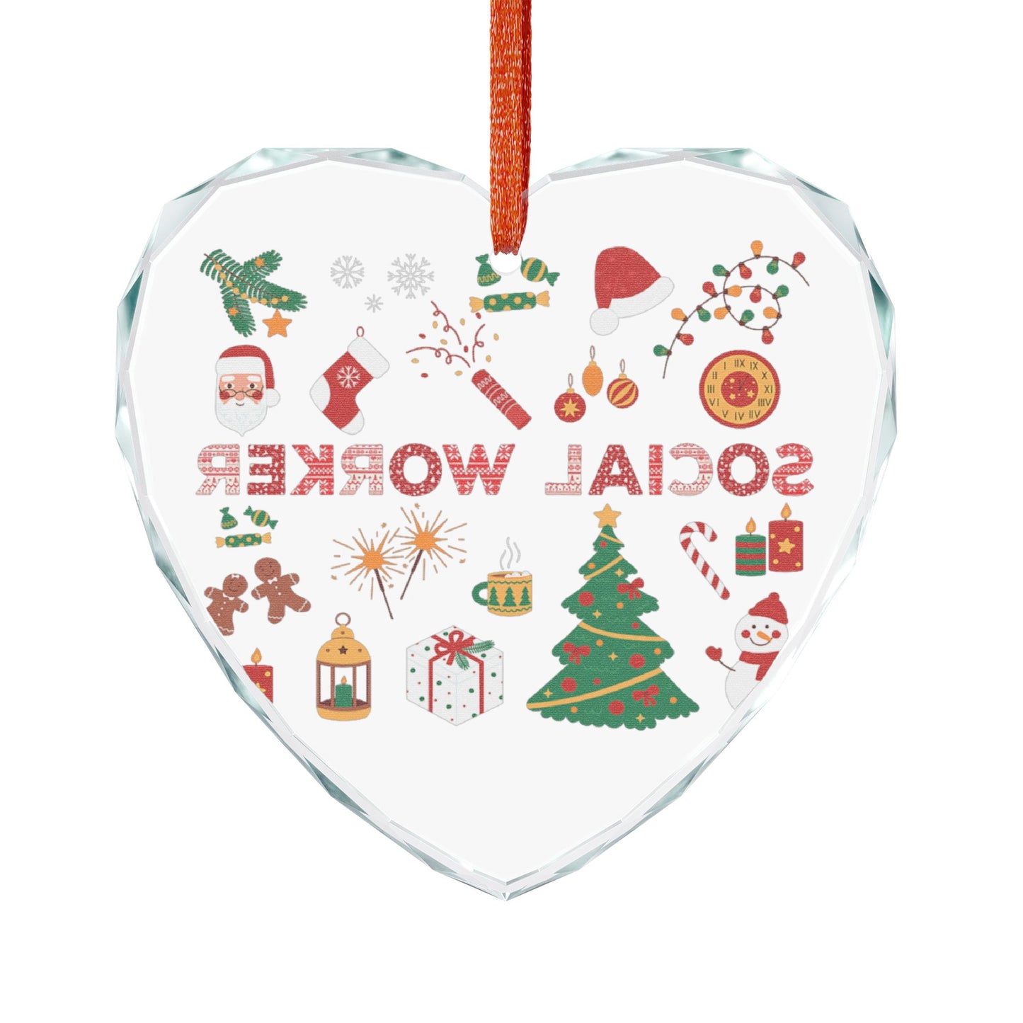 Social Worker Christmas Crystal Heart Ornament — Holiday Office Gift