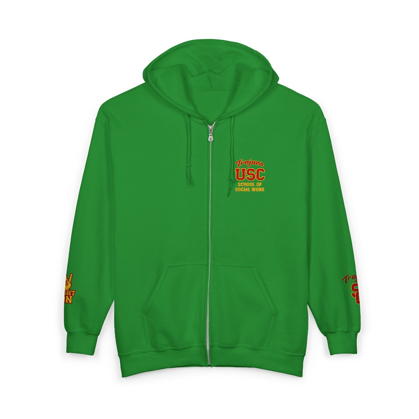 USC School of Social Work- Full-Zip Hoodie – Chest & Sleeve Logo Zip-Up Sweatshirt