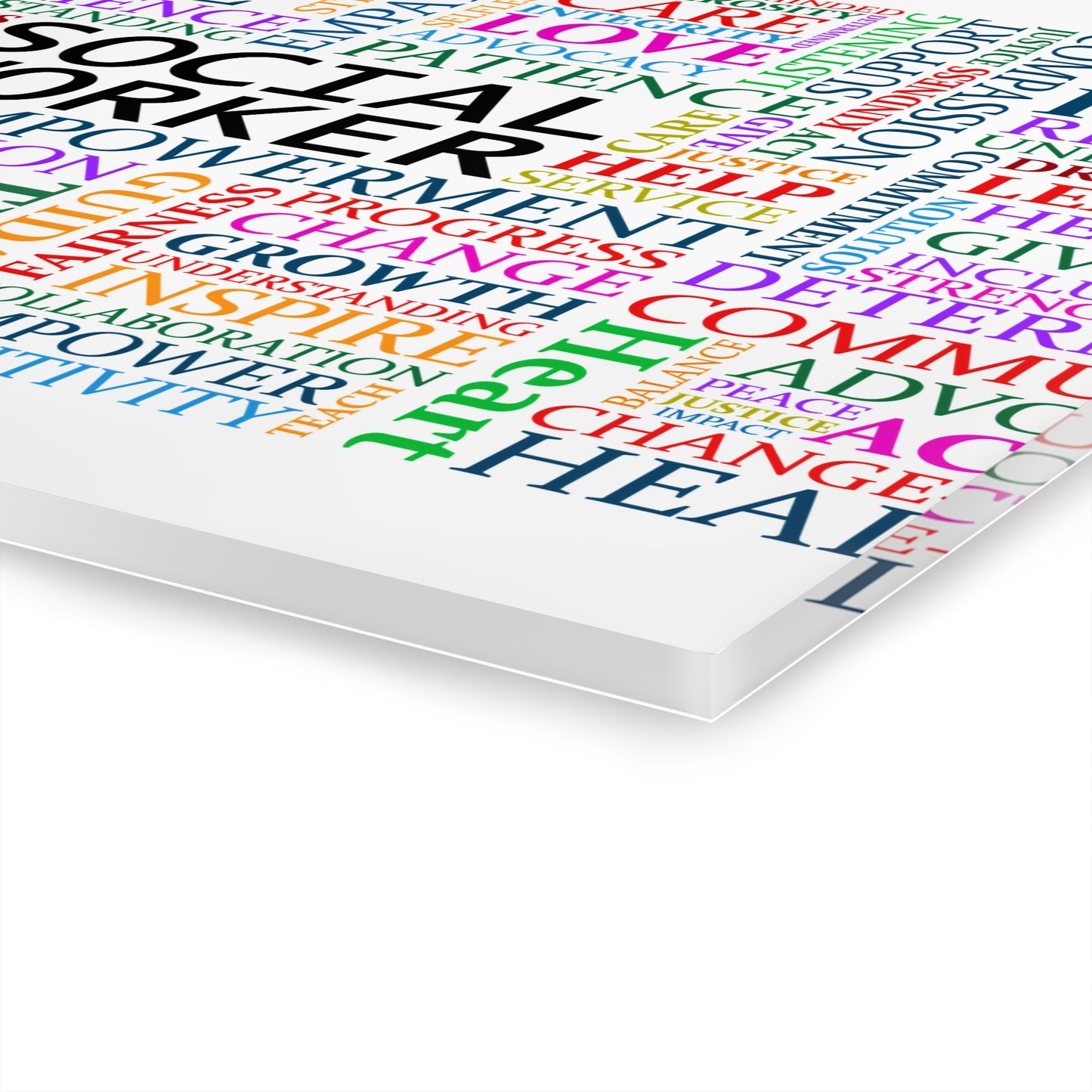 Social Worker Word Cloud Acrylic Print — Motivational Wall Art (French Cleat Hanging)