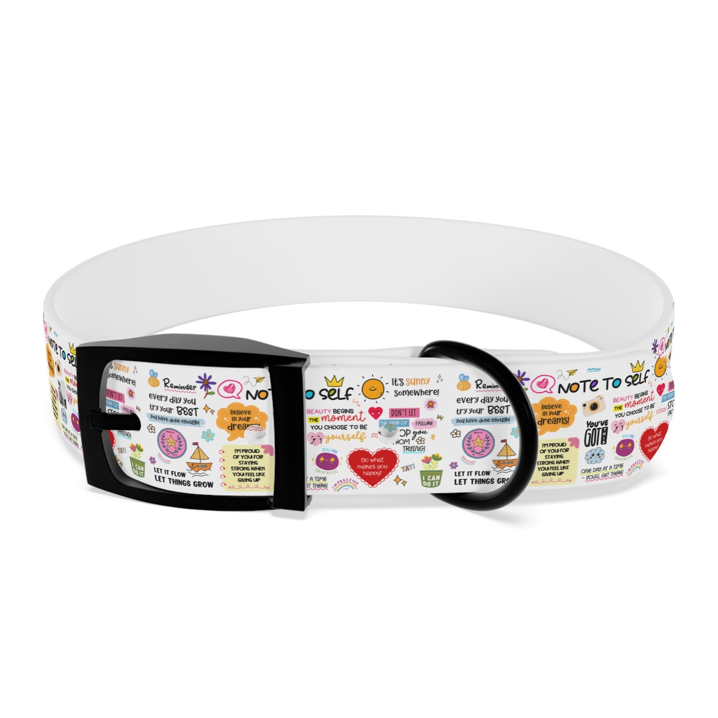 Dog Collar — Whimsical 'Note to Self' Positive Words Quote Pattern Pet Collar