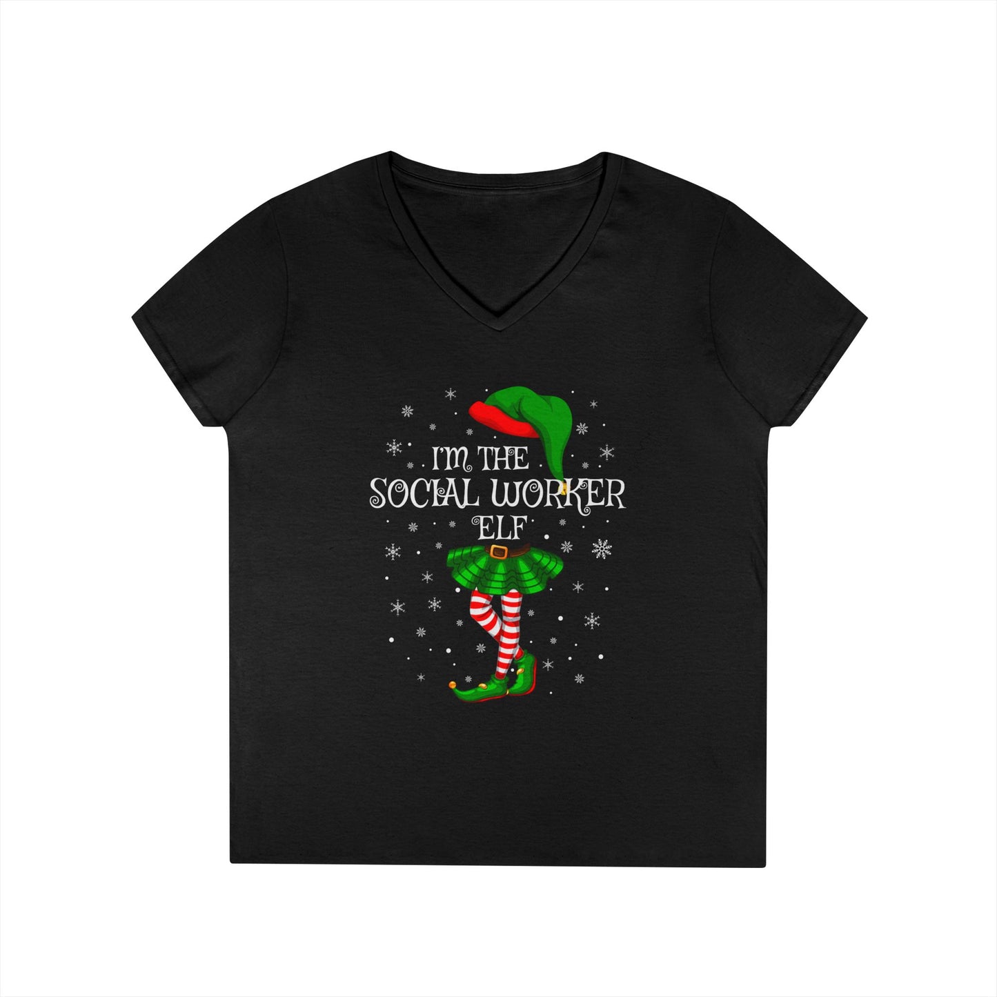 Social Worker Elf V-Neck T-Shirt — Christmas Holiday Tee for Social Workers