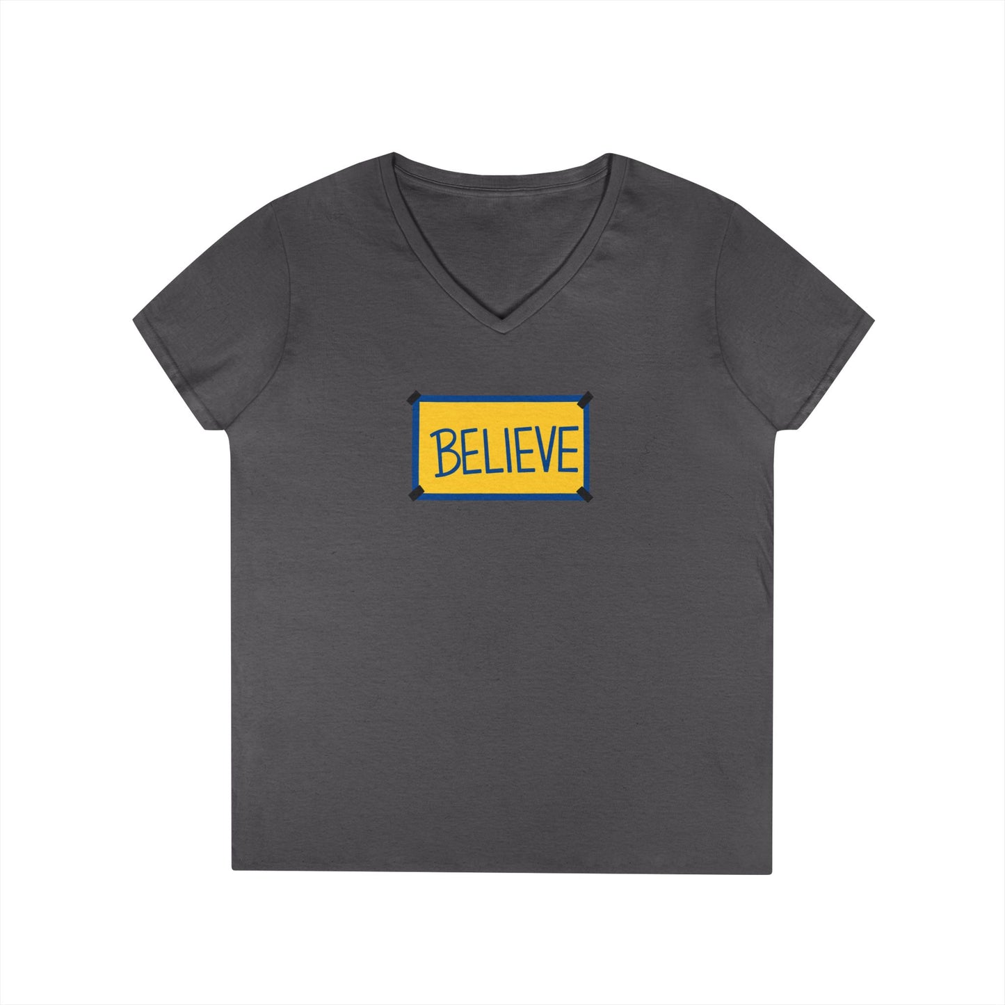 Believe Ladies' V-Neck Tee — Inspirational Graphic T-Shirt for Women (Social Worker/Mental Health)