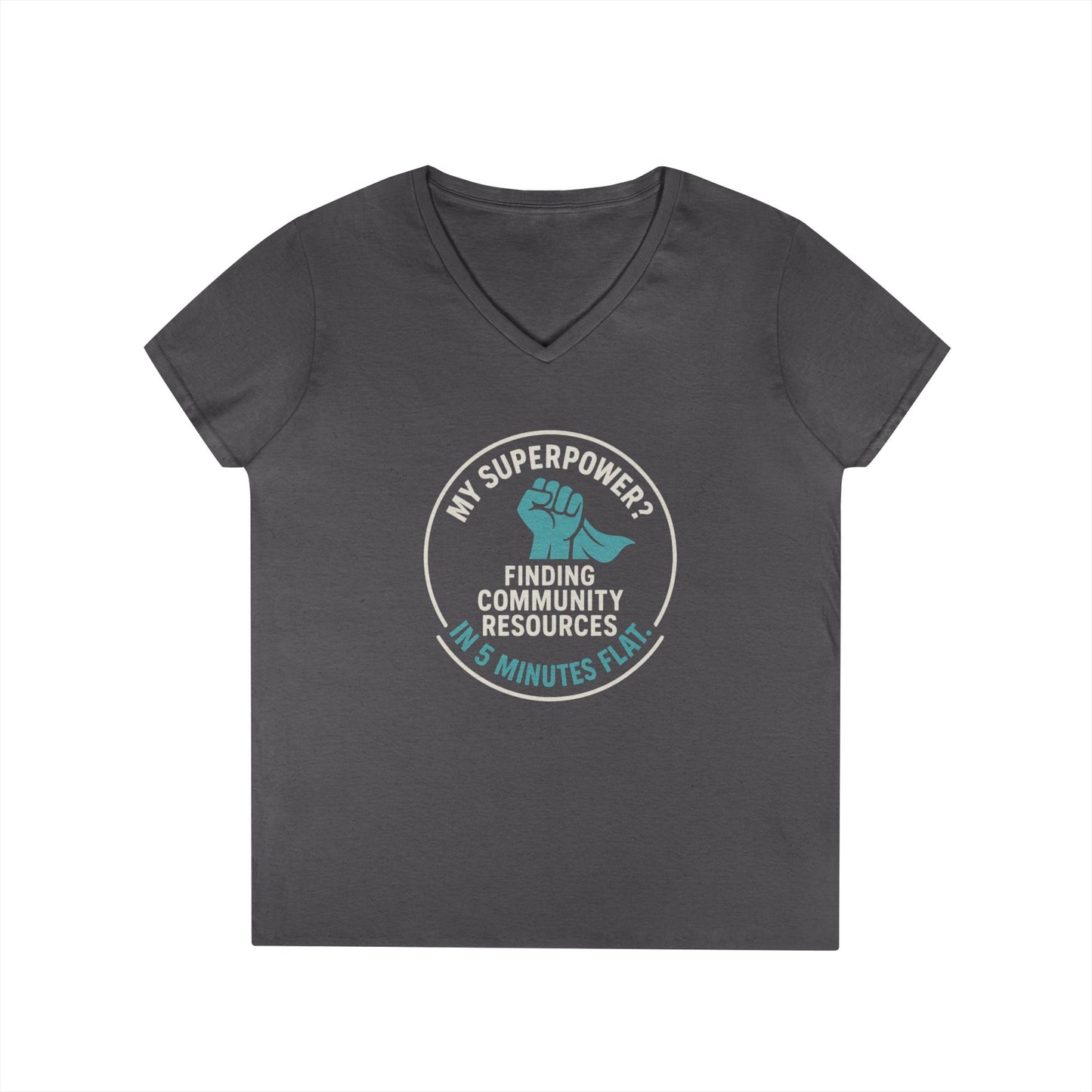 Community Resources V-Neck Tee — "My Superpower: Finding Community Resources" - Medical, School, Social Work