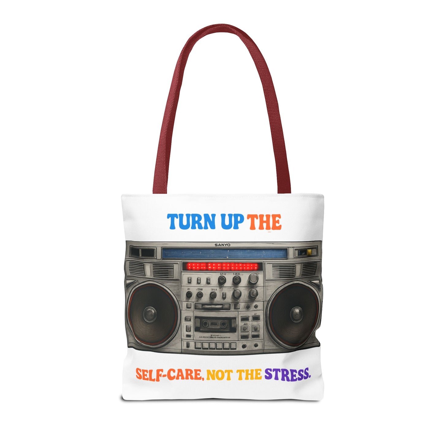Turn Up the Self-Care Tote Bag — Retro Boombox 'Self-Care, Not the Stress' (Mental Health/Social Worker)