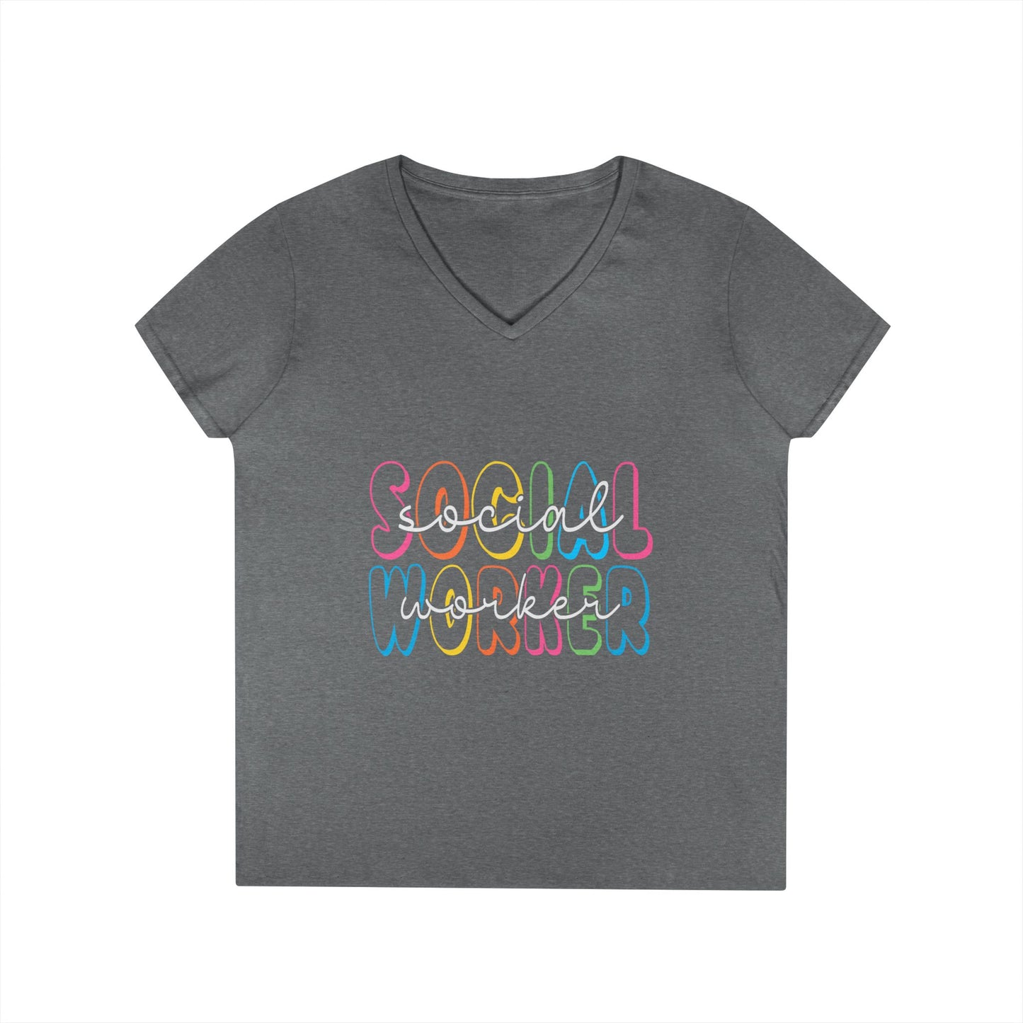 Social Worker V-Neck T-Shirt — Colorful Retro Script Women’s Tee