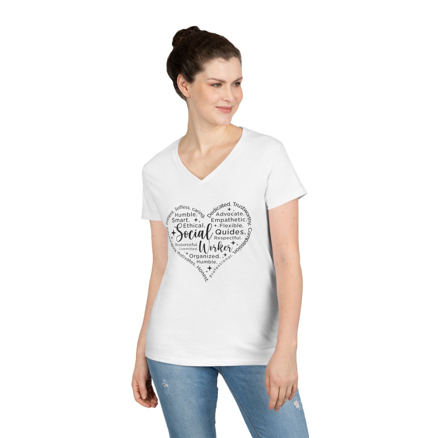 Social Worker Heart V-Neck Tee — Inspirational Word Cloud Shirt for Women