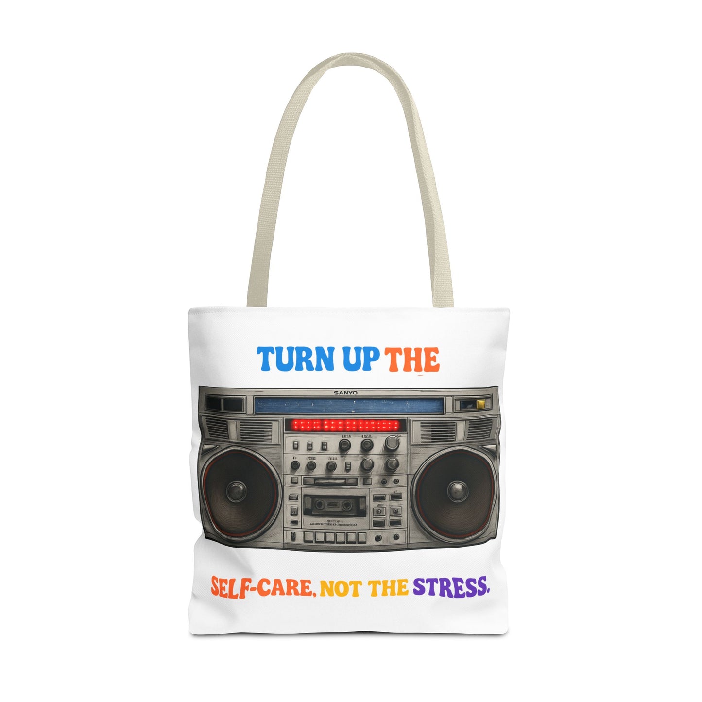 Turn Up the Self-Care Tote Bag — Retro Boombox 'Self-Care, Not the Stress' (Mental Health/Social Worker)