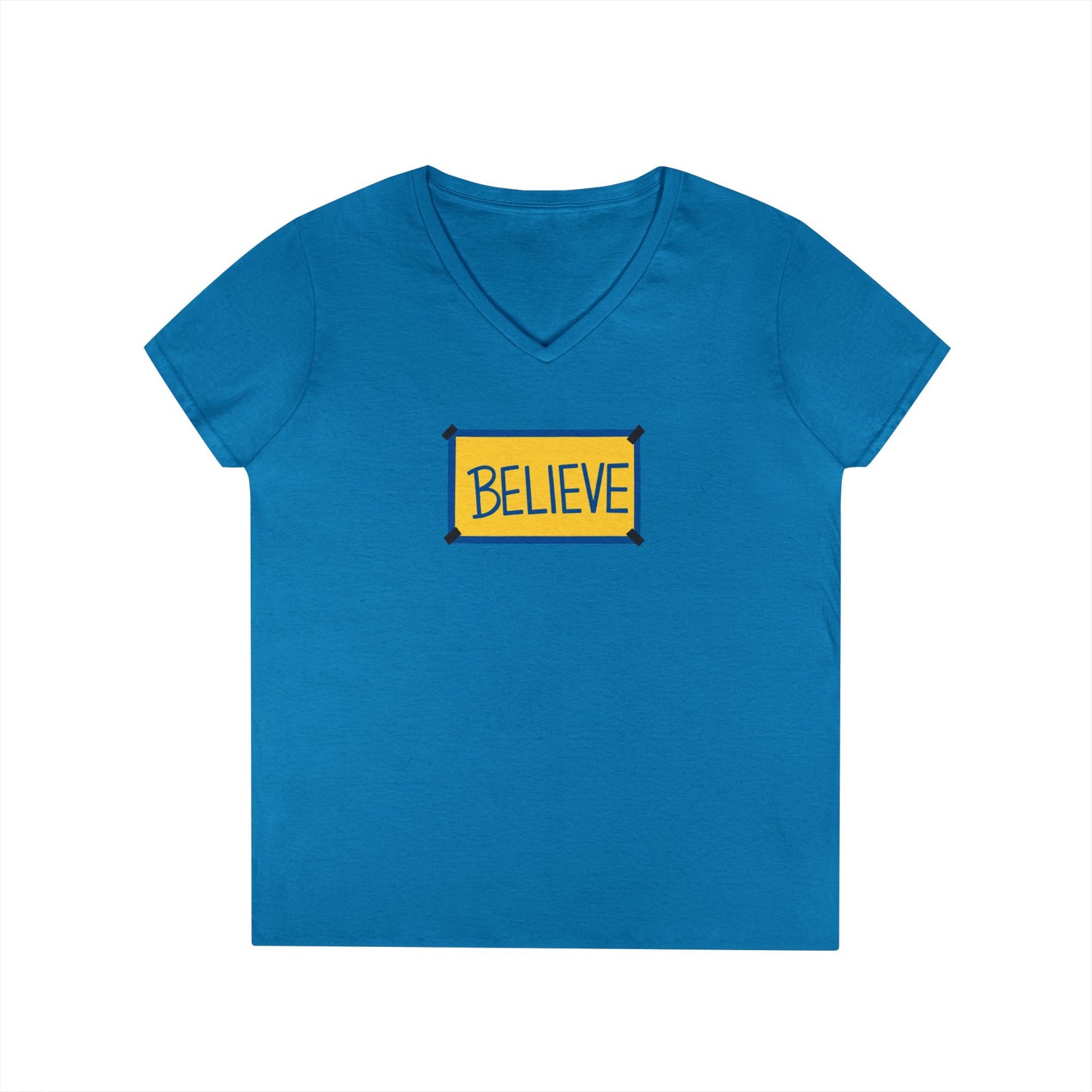 Believe Ladies' V-Neck Tee — Inspirational Graphic T-Shirt for Women (Social Worker/Mental Health)