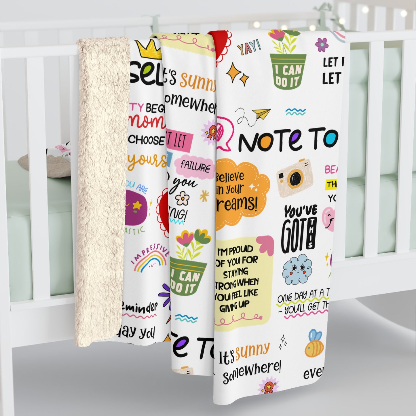 Sherpa Blanket — Positive Quotes Pattern Cozy Throw ("Note to Self" Inspirational) - Social Work