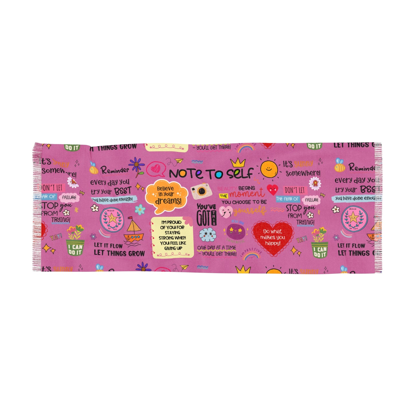 Affirmation Print Scarf — Pink "Note to Self" Lightweight Fashion Scarf - Social Worker/Mental Health