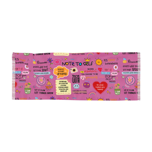 Affirmation Print Scarf — Pink "Note to Self" Lightweight Fashion Scarf - Social Worker/Mental Health