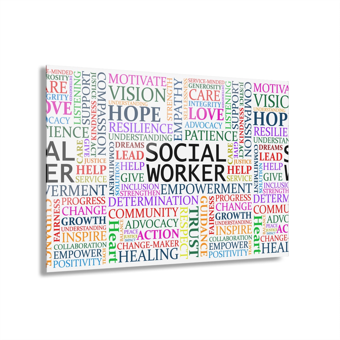 Social Worker Word Cloud Acrylic Print — Motivational Wall Art (French Cleat Hanging)