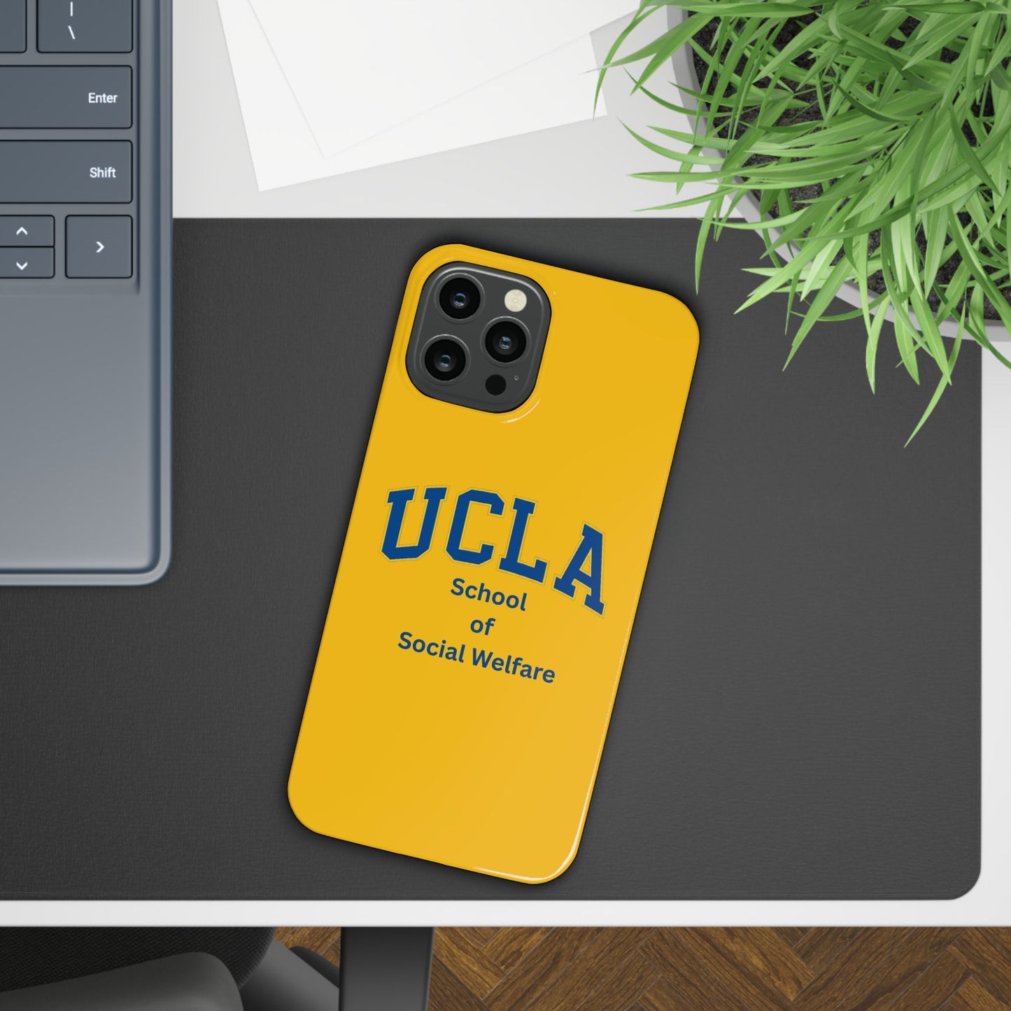 UCLA Slim I-Phone Case - School of Social Welfare-Text Logo (Yellow)