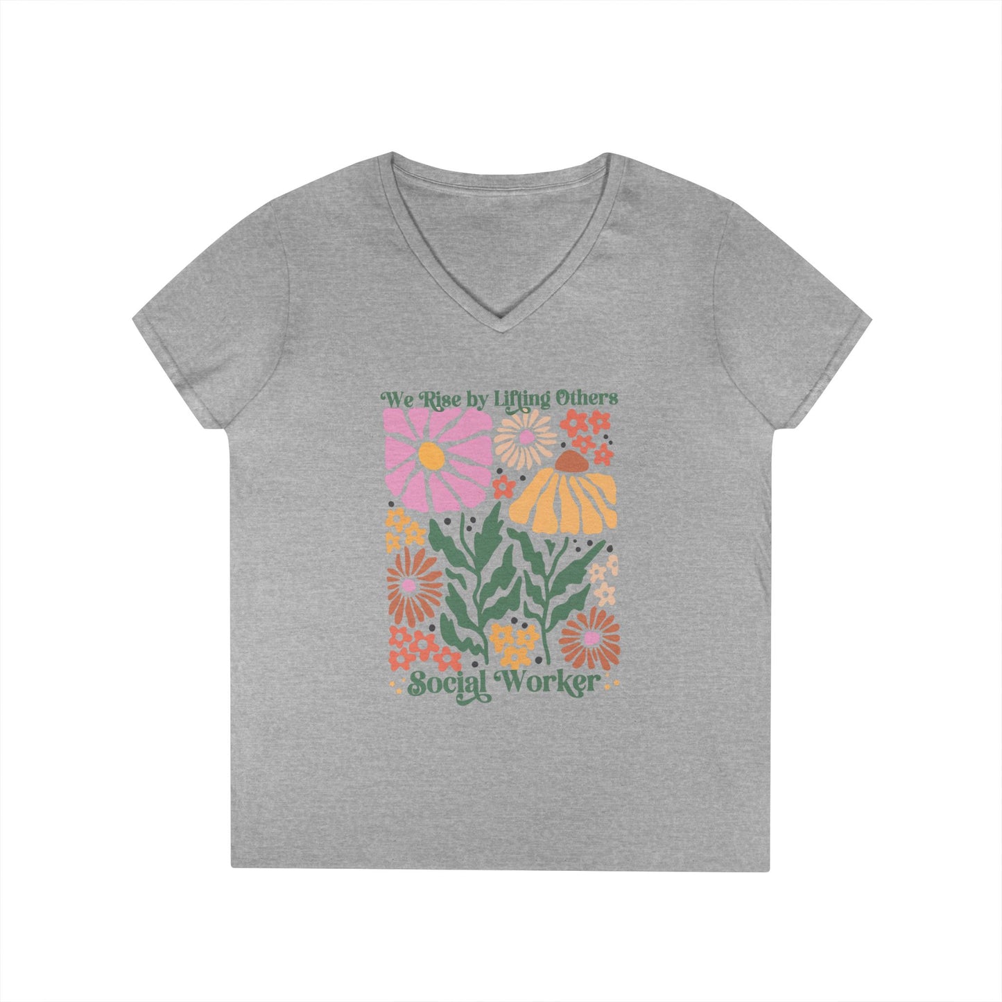 Social Worker Floral V-Neck T-Shirt — "She Chooses to Uplift Others"