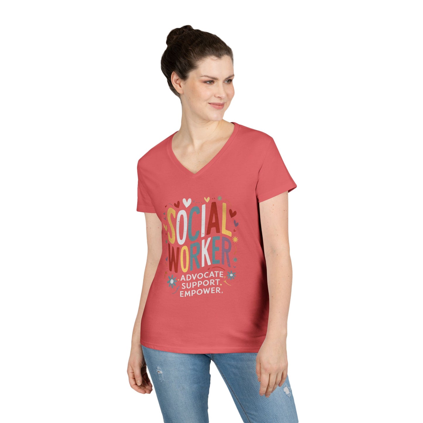 Social Worker V-Neck T-Shirt — Advocate, Support, Empower