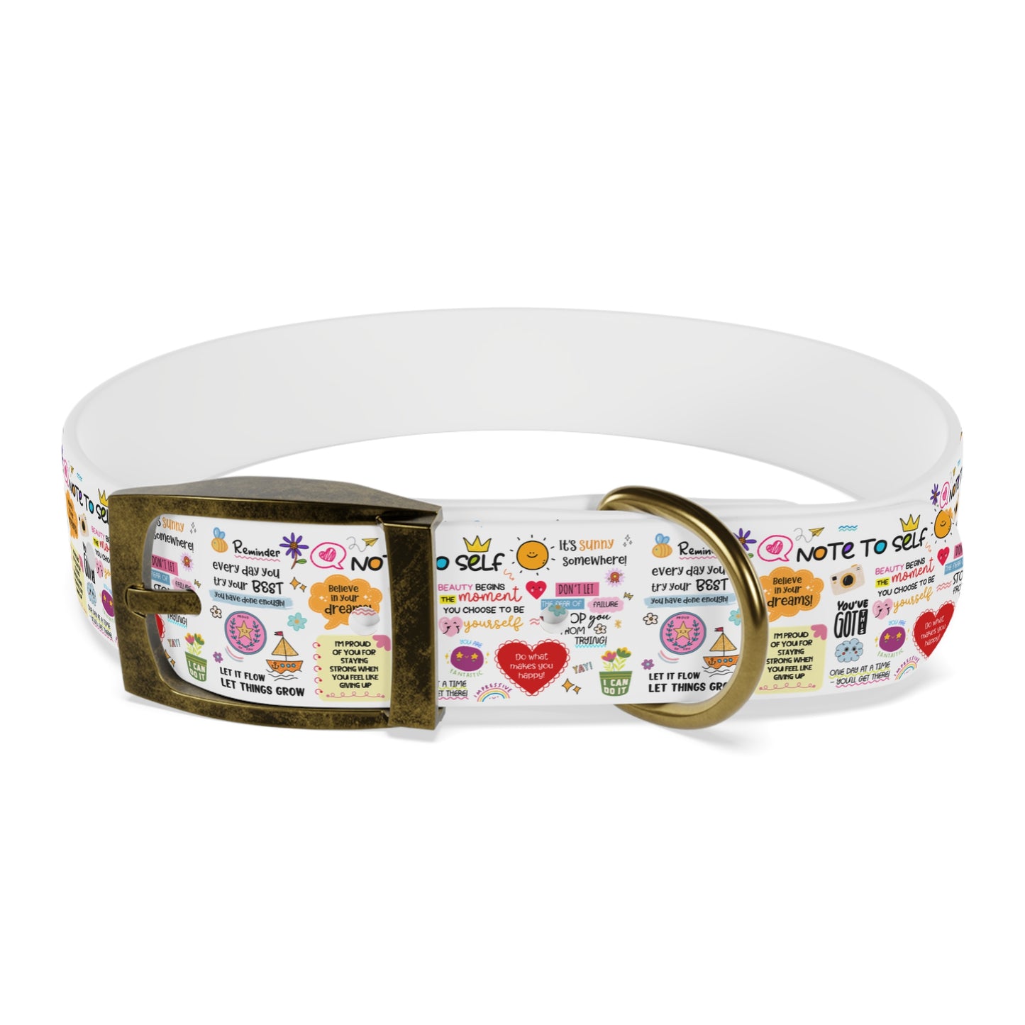 Dog Collar — Whimsical 'Note to Self' Positive Words Quote Pattern Pet Collar