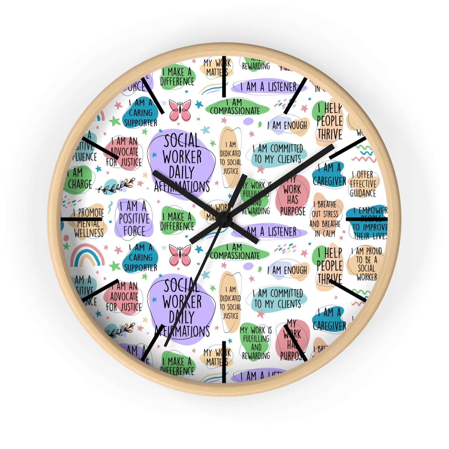 Social Worker Daily Affirmations Wall Clock — Inspirational Office Decor
