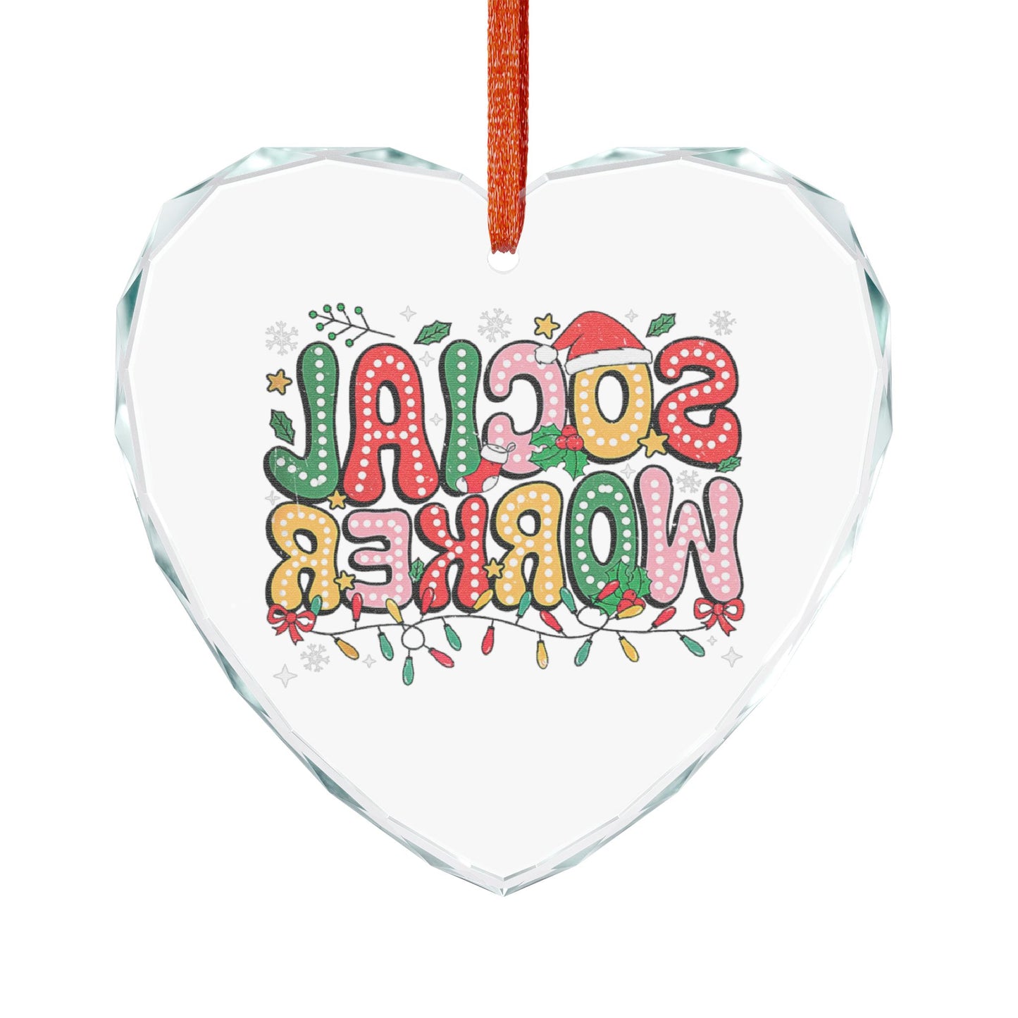 Social Worker Crystal Glass Ornament — Festive Heart-Shaped Holiday Keepsake
