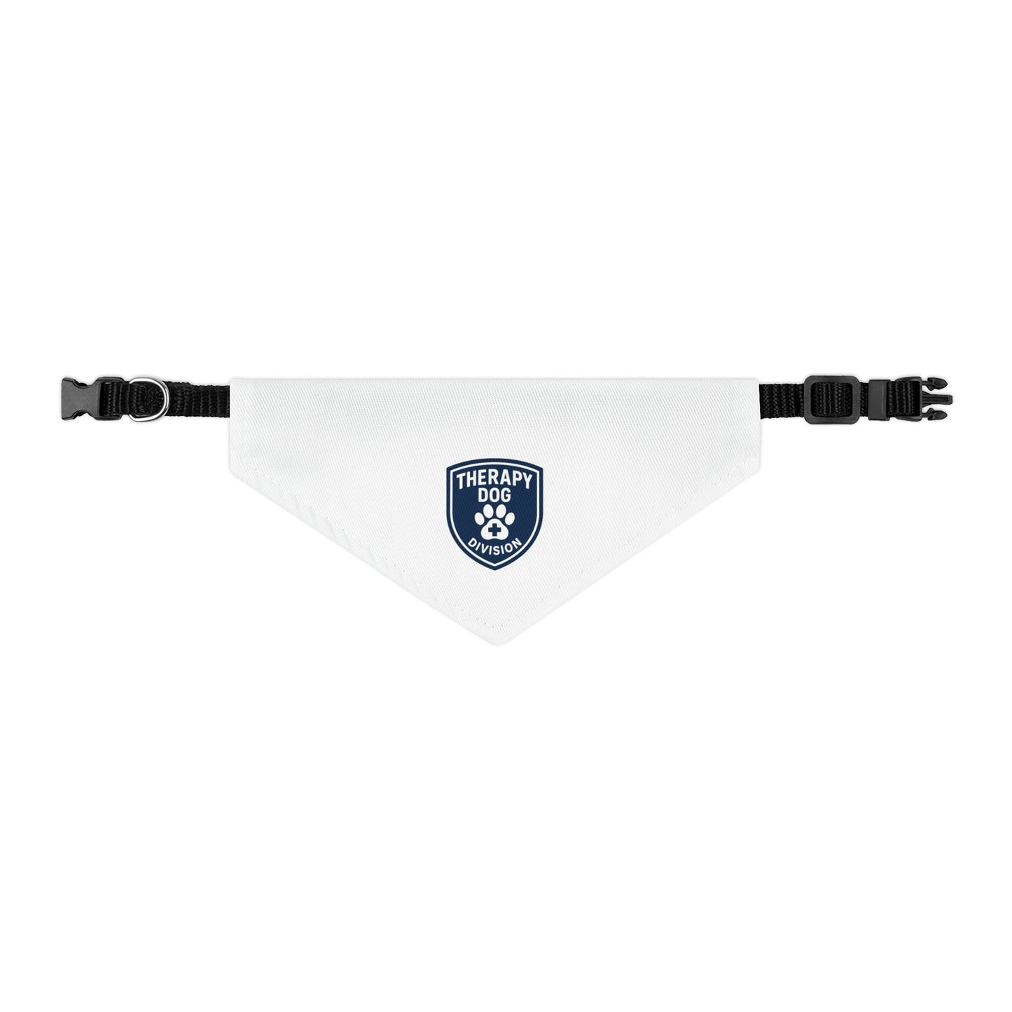 Therapy Dog Bandana Collar — White Pet Bandana with Shield Patch