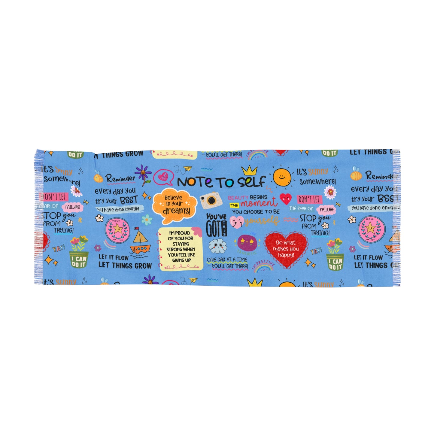 Light Scarf — Positive Affirmation Blue Printed Scarf (Note to Self Design) - Social Work/Mental Health