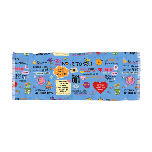 Light Scarf — Positive Affirmation Blue Printed Scarf (Note to Self Design) - Social Work/Mental Health