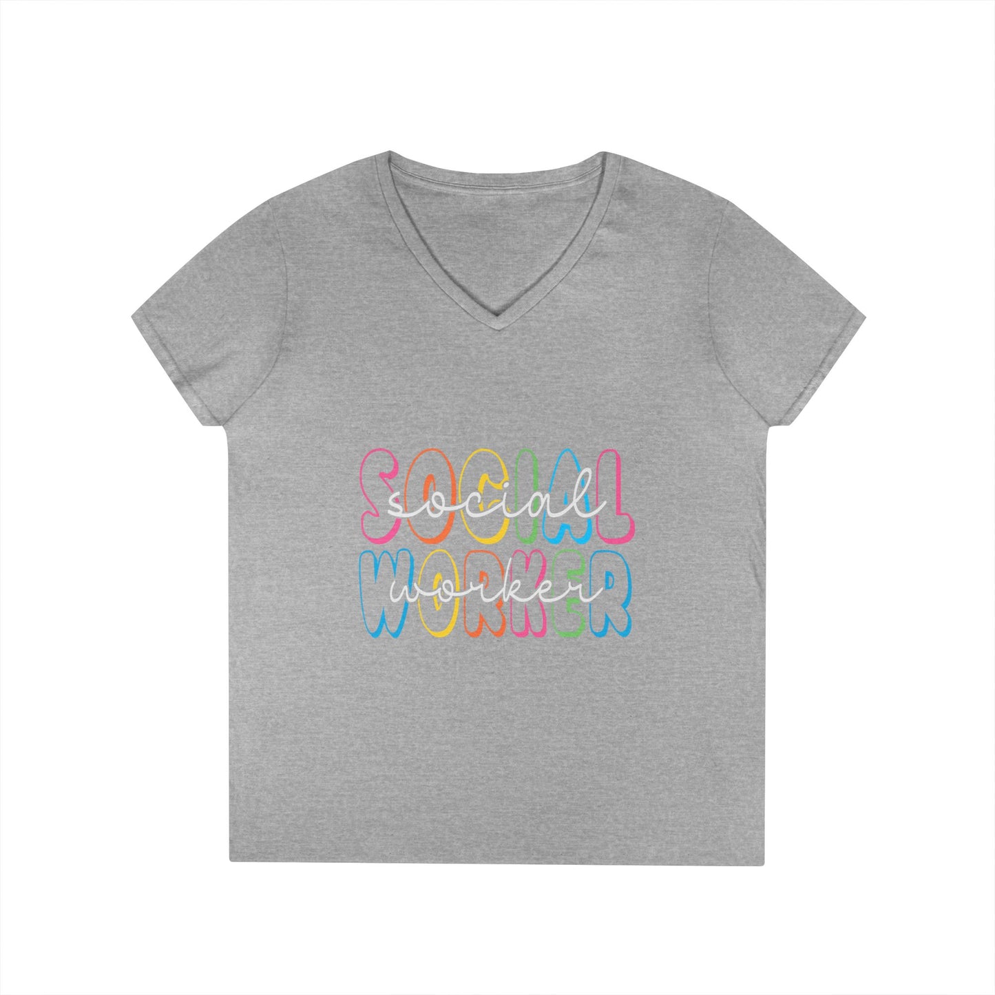 Social Worker V-Neck T-Shirt — Colorful Retro Script Women’s Tee