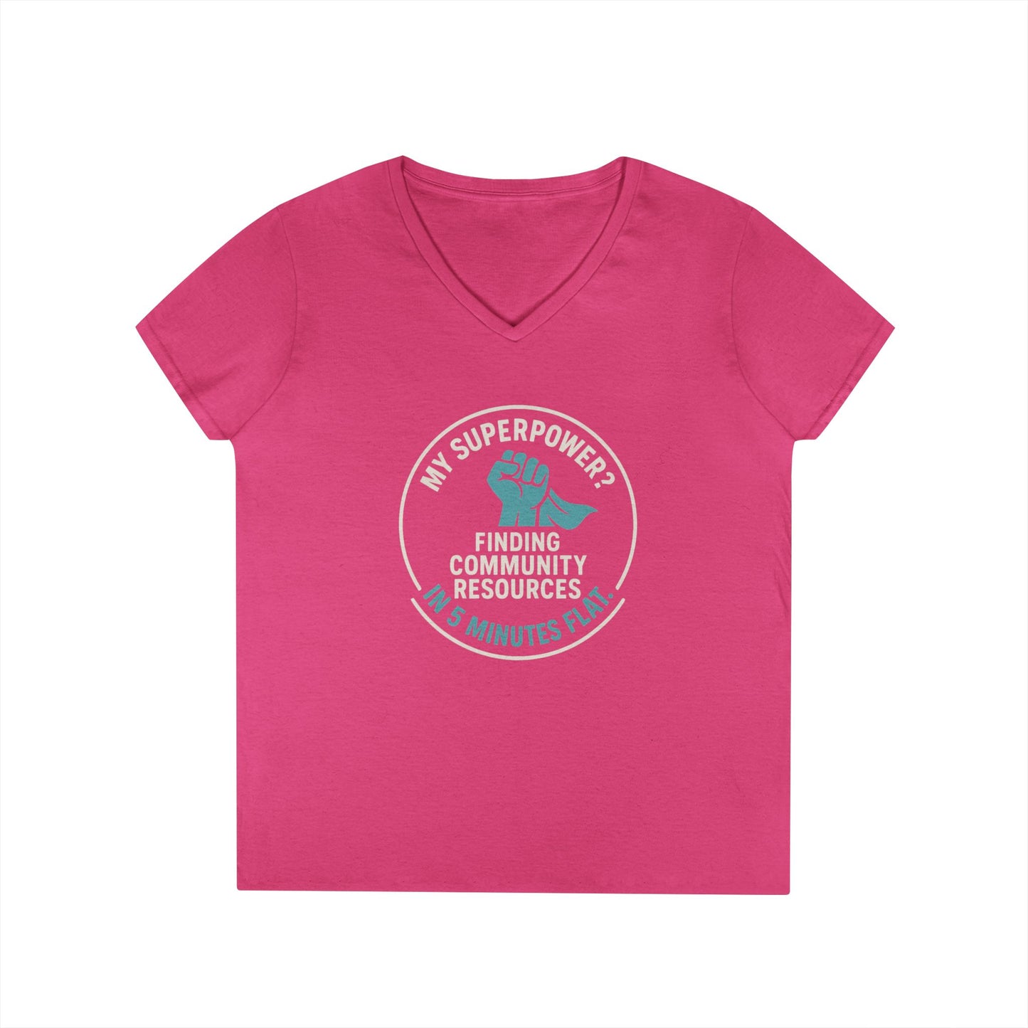 Community Resources V-Neck Tee — "My Superpower: Finding Community Resources" - Medical, School, Social Work