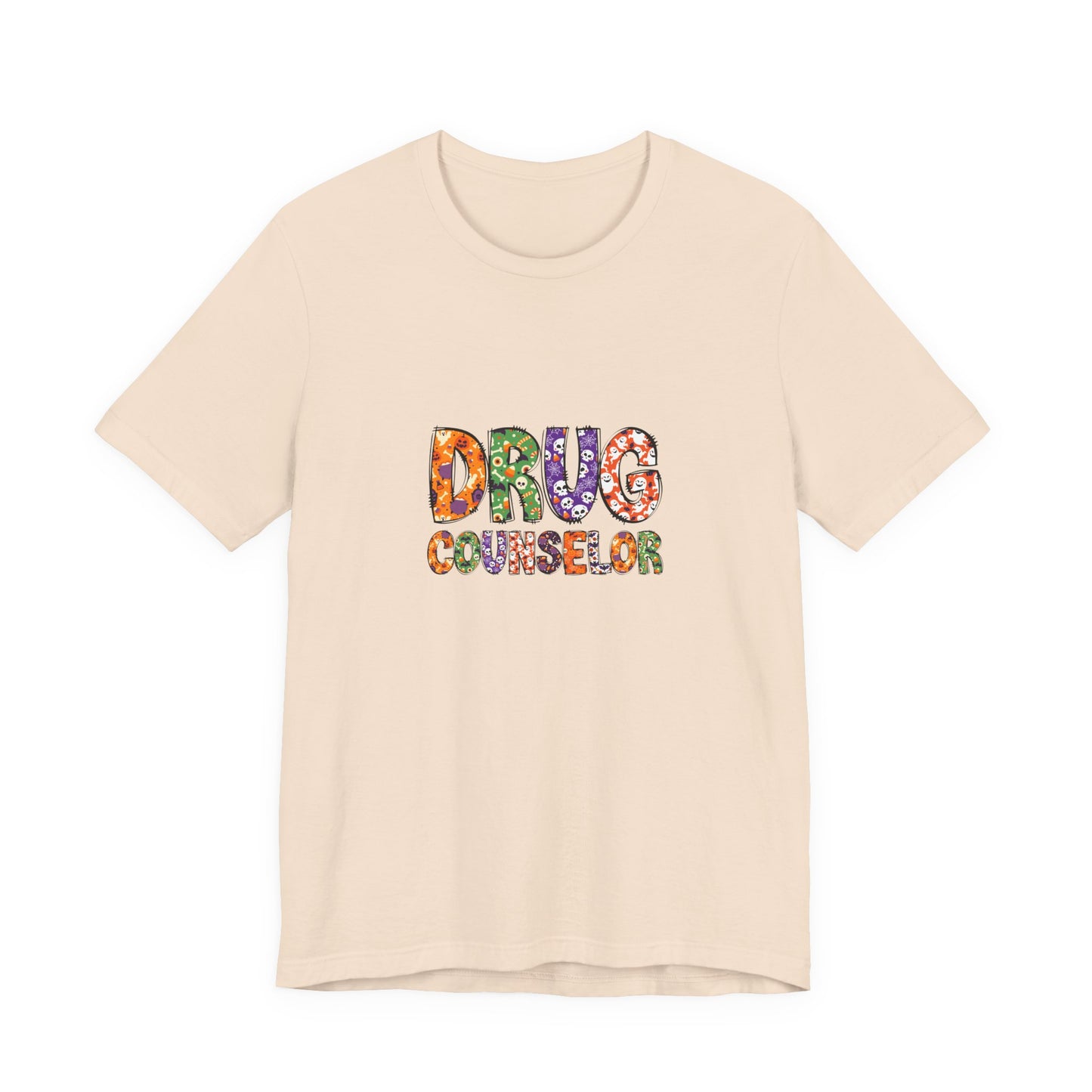 Unisex Drug Counselor Floral Graphic Tee — Colorful Text Short Sleeve Shirt