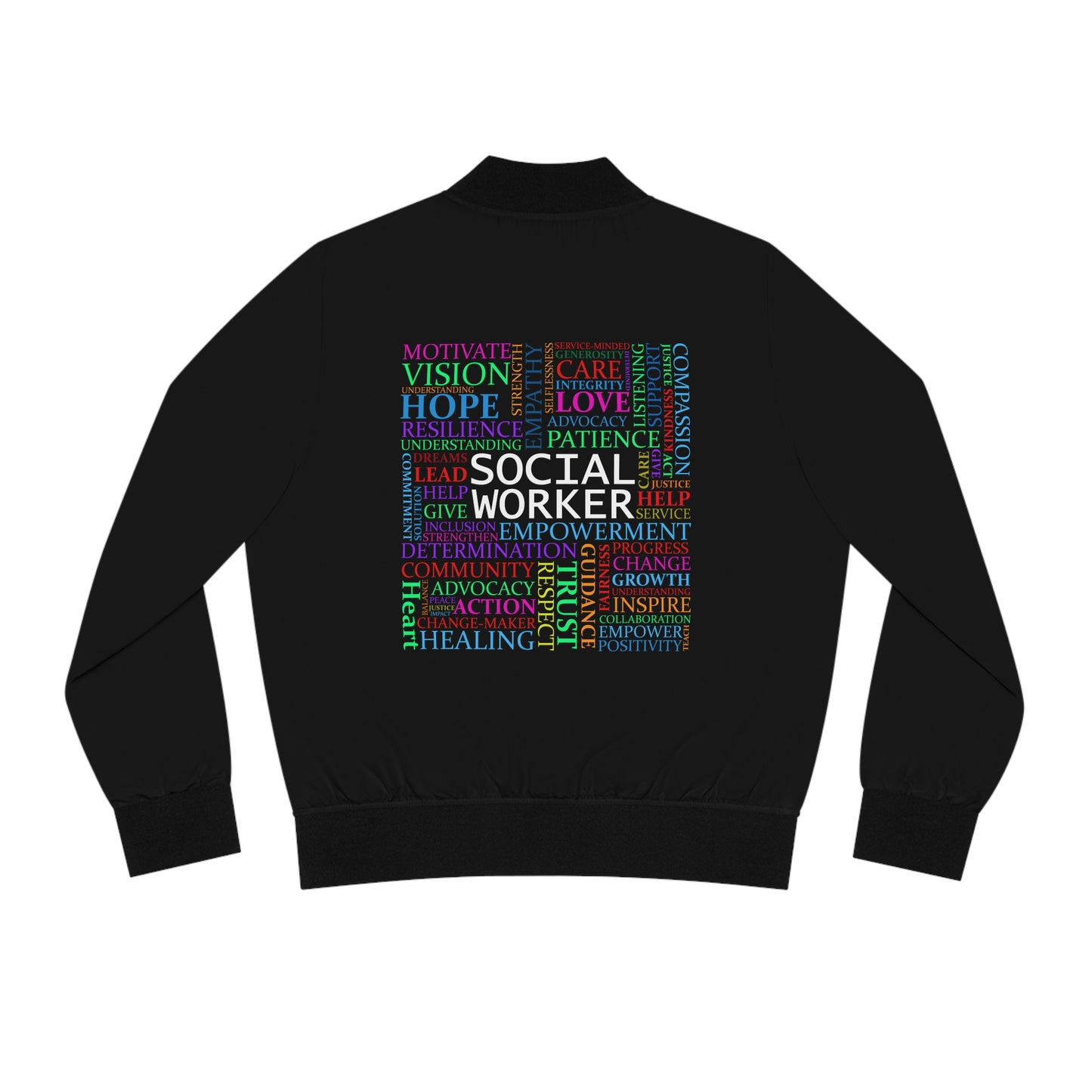 Social Worker Word Cloud Bomber Jacket (Black)