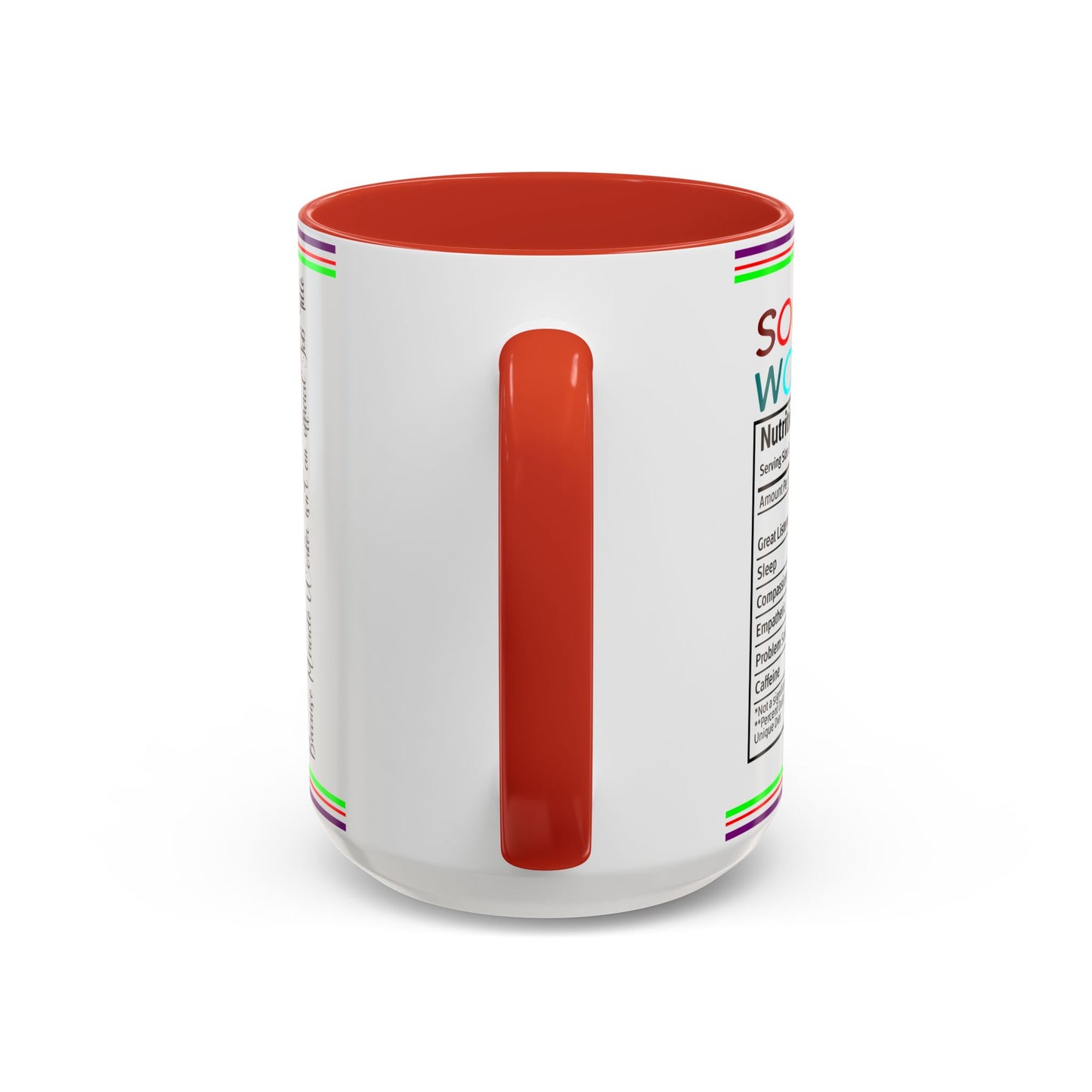 Social Worker Coffee Mug — Colorful Accent Mug with ‘Social Worker Ingredients’ Text (15oz)