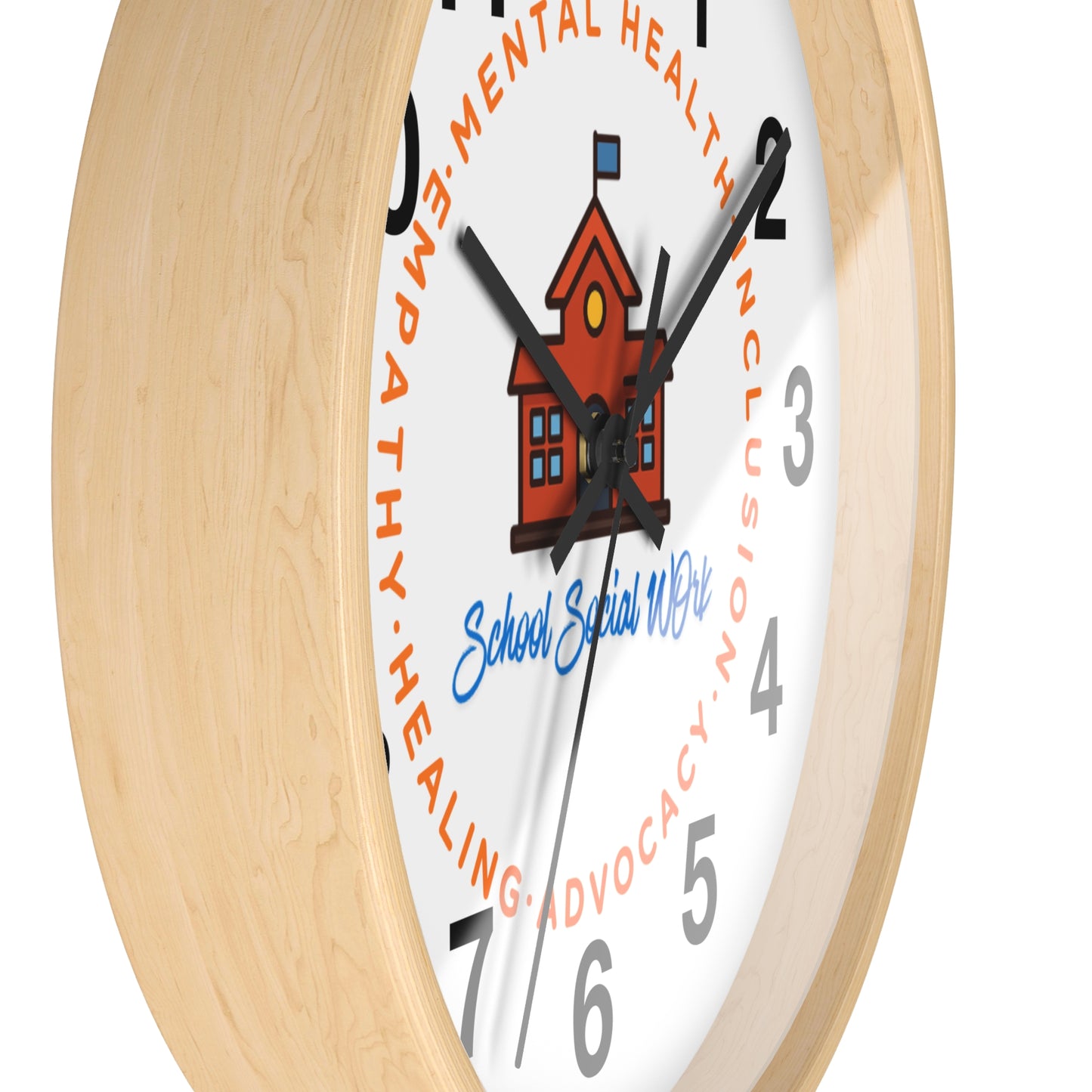 School Social Work Wall Clock - Advocate for Mental Health & Inclusion (WITH NUMBERS)