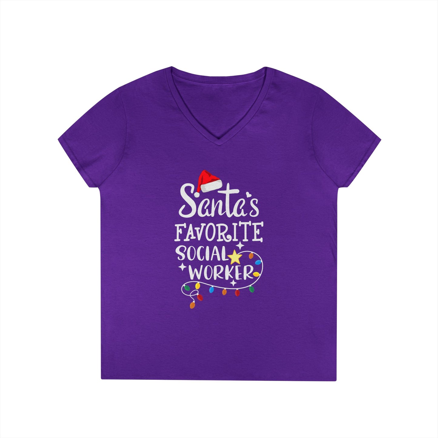 Santa’s Favorite Social Worker V-Neck Tee — Christmas Holiday Gift for Female Social Workers