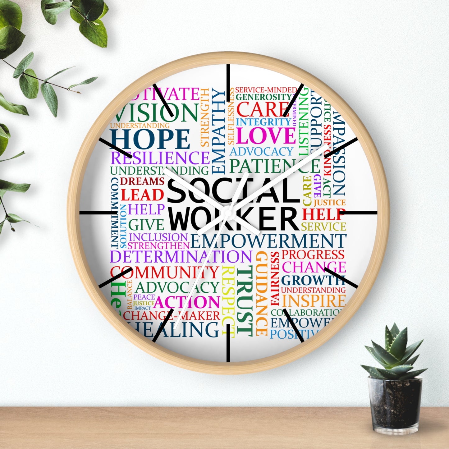 Social Worker Word Cloud Wall Clock — Inspirational Office Decor Gift