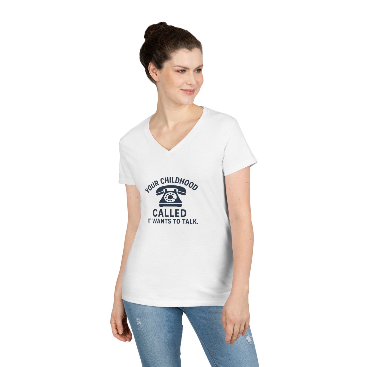 Women's V-Neck T-Shirt — "Your Childhood Called, It Wants to Talk" (Social Work/Mental Health)