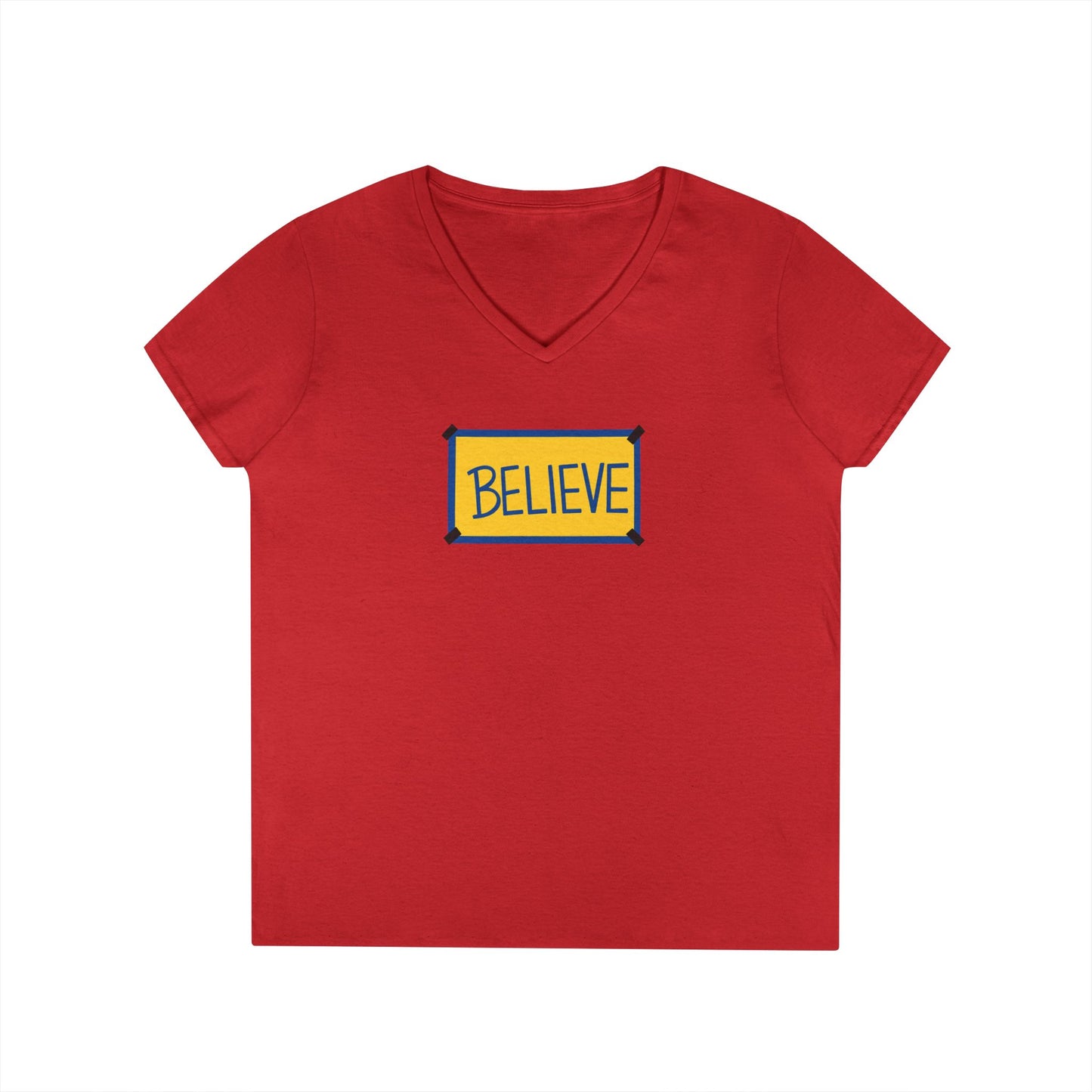 Believe Ladies' V-Neck Tee — Inspirational Graphic T-Shirt for Women (Social Worker/Mental Health)