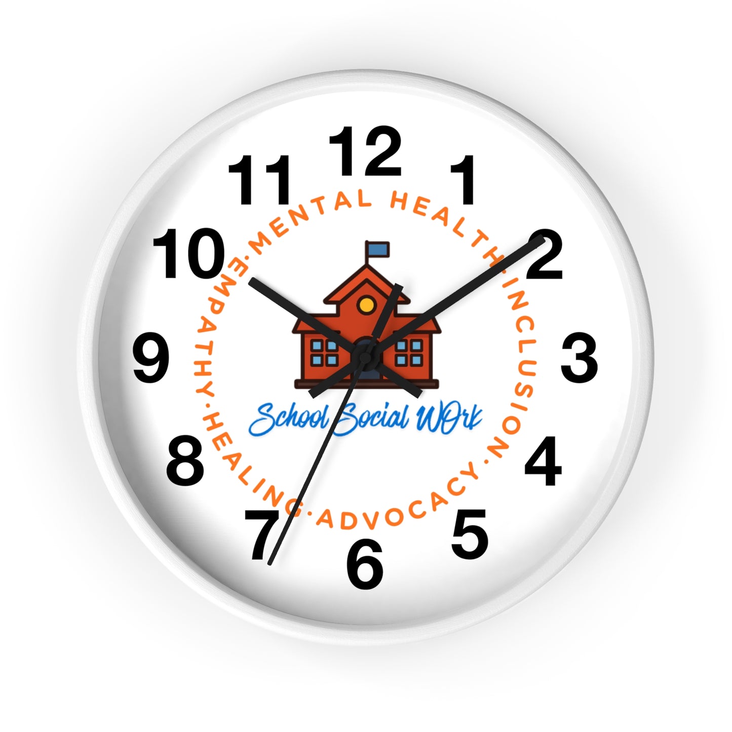 School Social Work Wall Clock - Advocate for Mental Health & Inclusion (WITH NUMBERS)