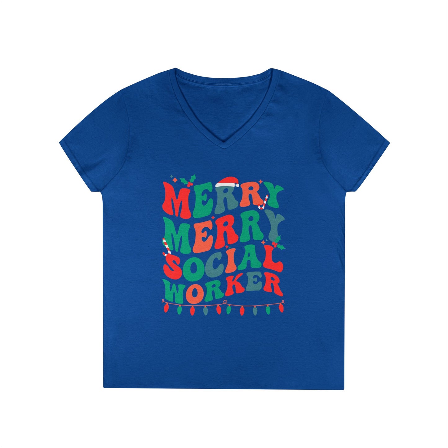 Merry Merry Social Worker V-Neck Tee — Holiday Christmas Shirt for Social Workers