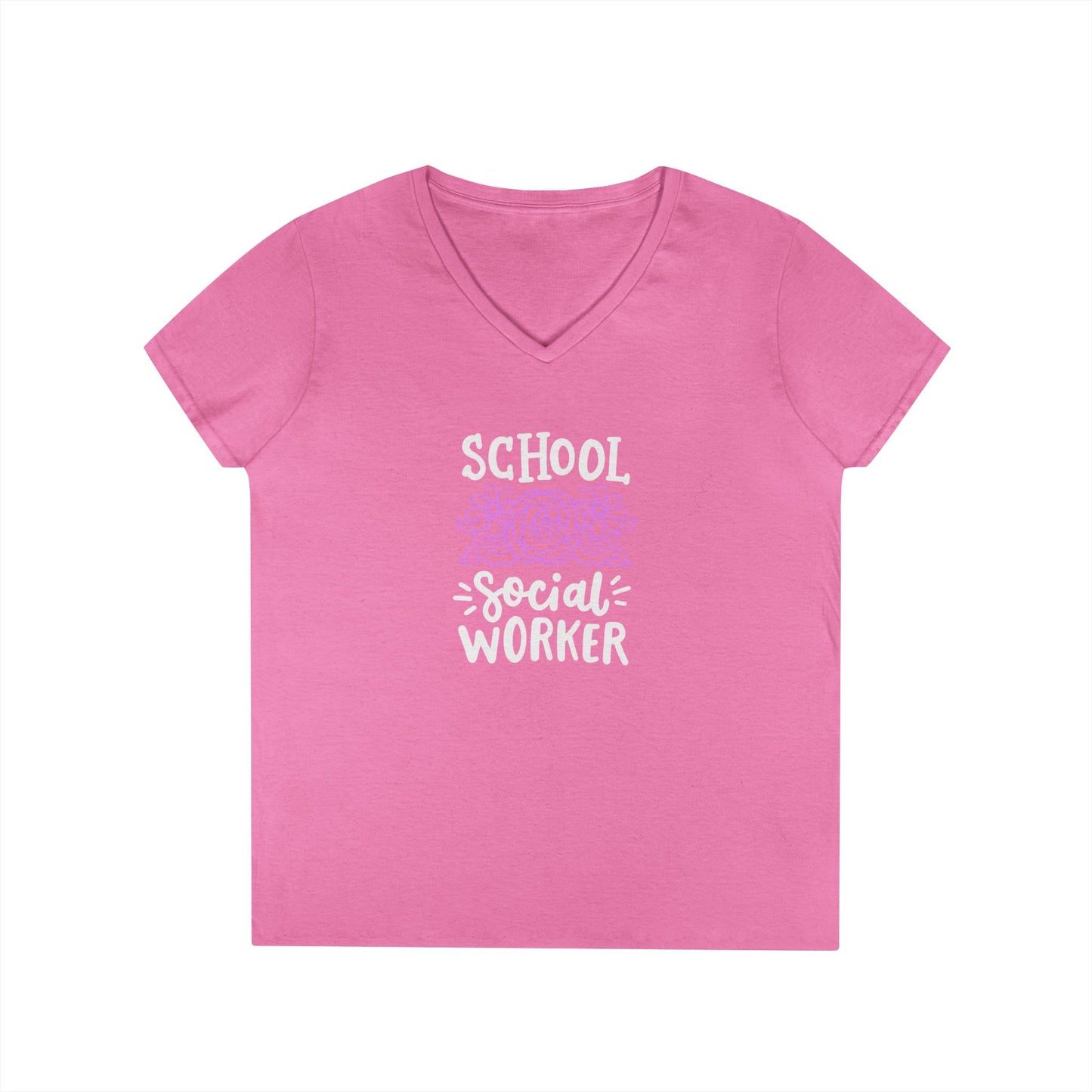 School Social Worker Ladies' V-Neck T-Shirt — Pink Floral Appreciation Gift