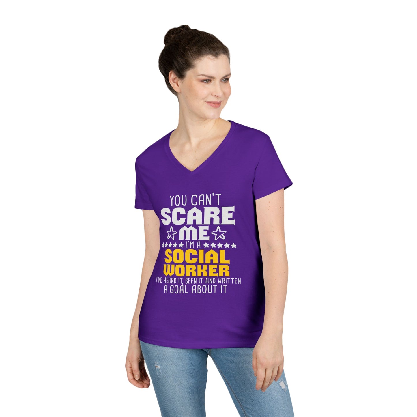 Social Worker V-Neck Tee – "You Can't Scare Me, I'm a Social Worker" Women’s Shirt