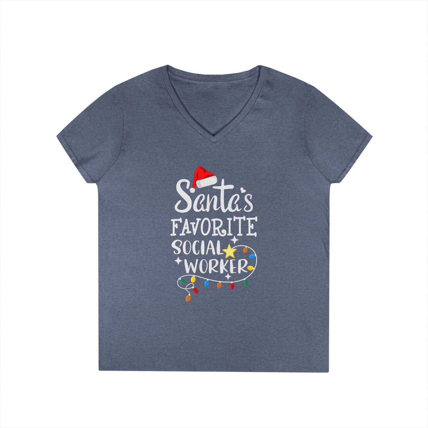 Santa’s Favorite Social Worker V-Neck Tee — Christmas Holiday Gift for Female Social Workers