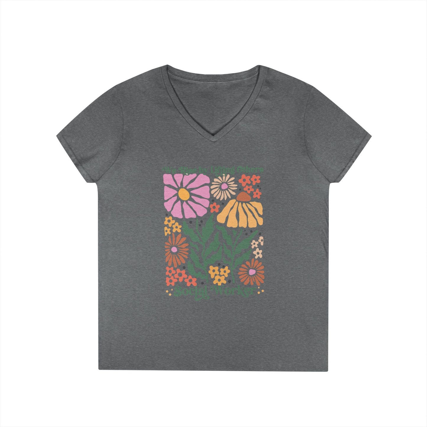 Social Worker Floral V-Neck T-Shirt — "She Chooses to Uplift Others"